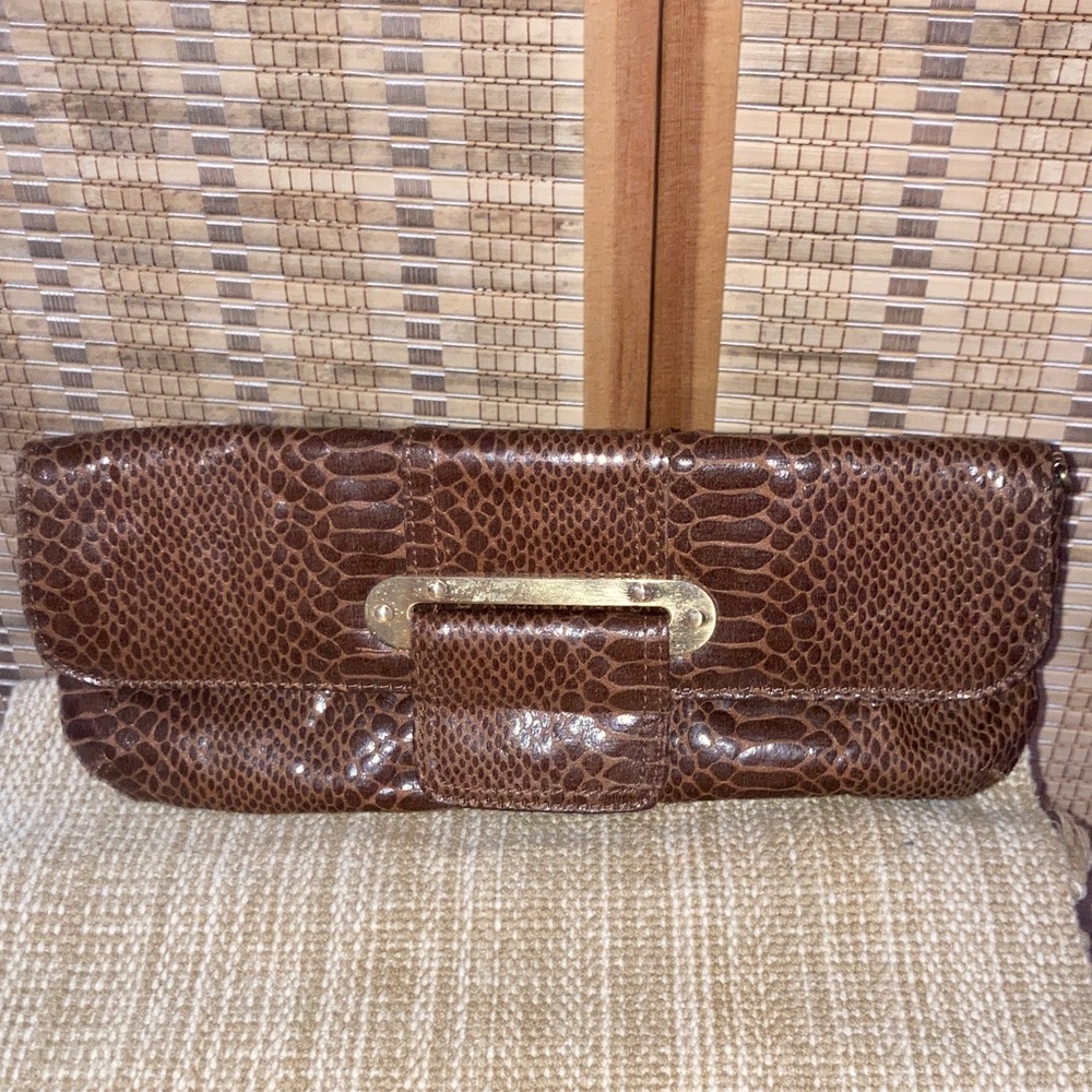 SR Squared by Sondra Roberts | WotBrown Crocodile-Embossed Clutch